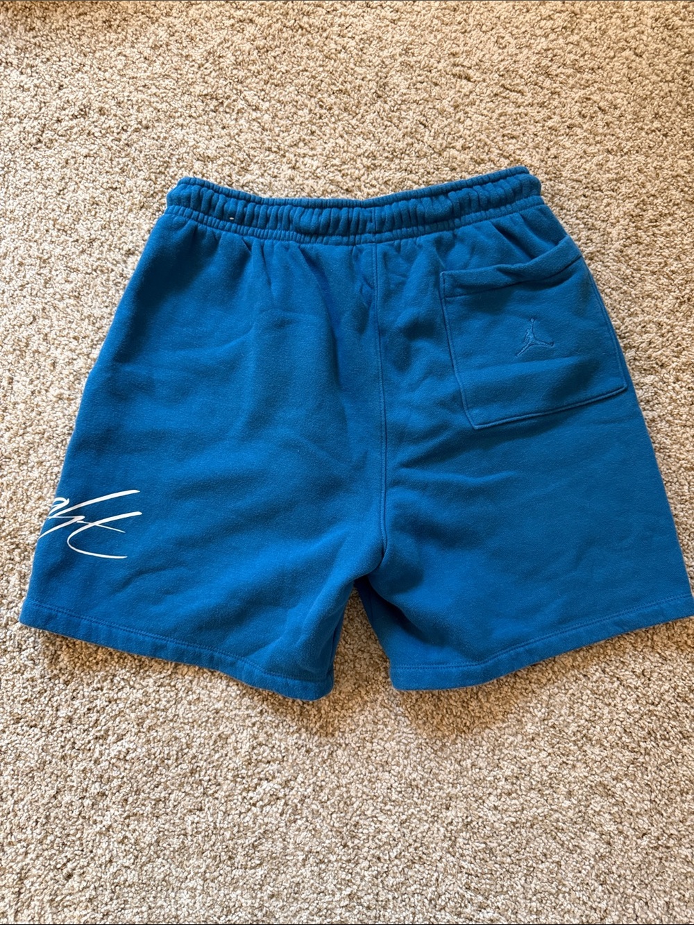 Men's Nike Jordan Flight Dark Teal Athletic Fleece Shorts with Script Detail - Picture 2 of 4